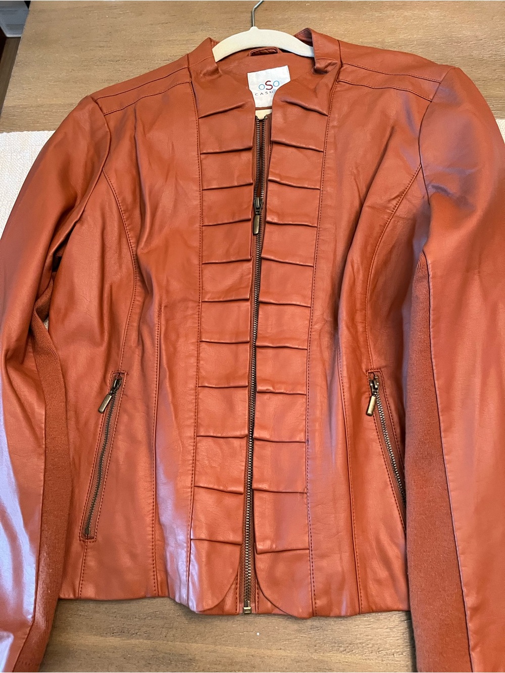 Oso Casual Women's Rust Fitted Vegan Leather Zip Jacket